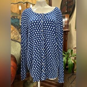 EUC Covington Blue and White Button Down CARDIGAN  Relaxed Fit